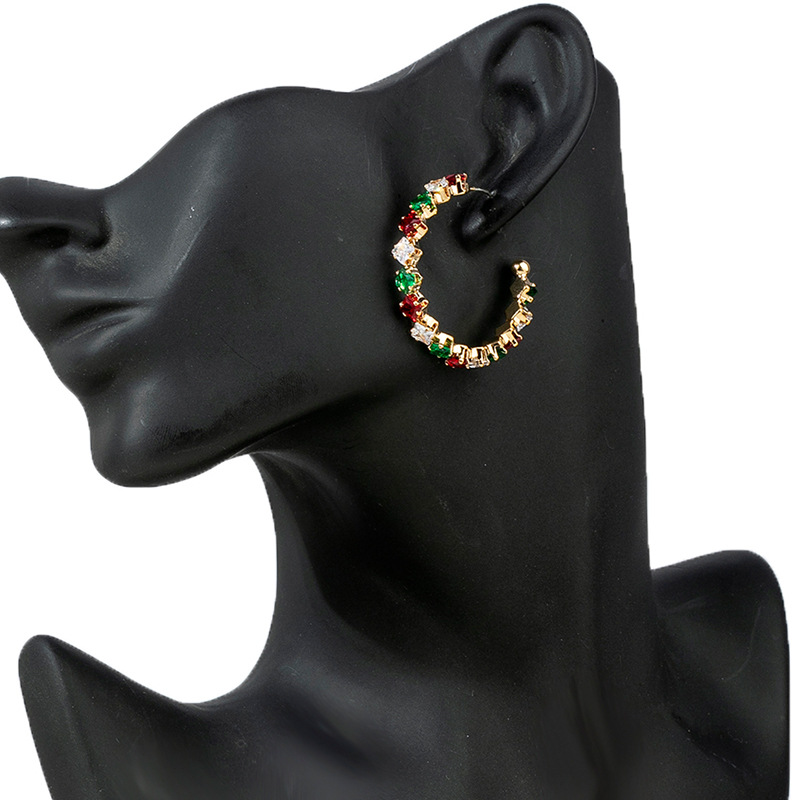 New cross-border colored square zircon round earrings for women, creative, fashionable, individual and shiny ear rings, are selling well on AliExpress details Picture