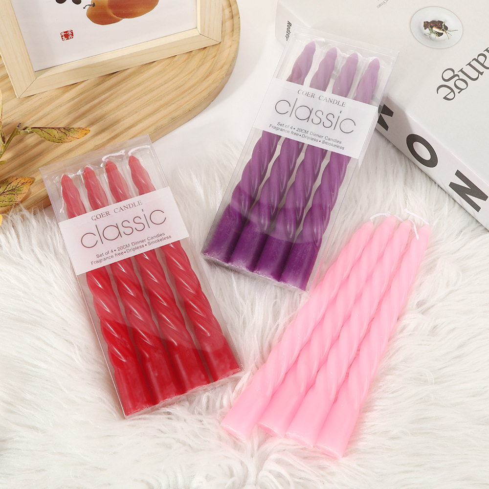 彩色麻花螺纹长杆蜡烛批发家用无烟浪漫婚礼经典螺旋烛台杆蜡跨境细节图