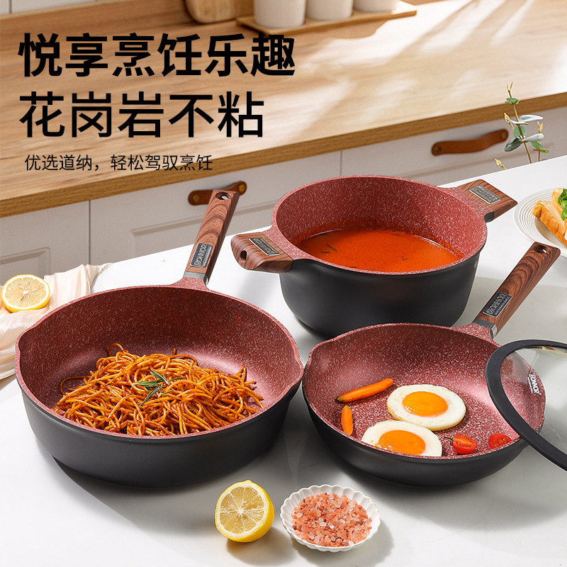 Donnor rich juego de comercio exterior ollas fundición a presión aluminio granito antiadherente revestimiento fondo sartén plato wok leche