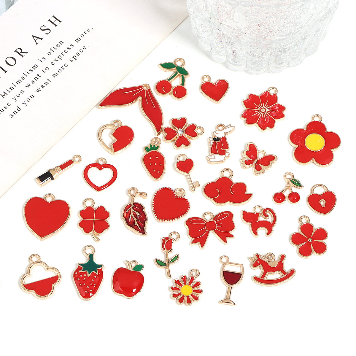 Cross-border Red series alloy oil Drip DIY jewelry accessories Cherry Bow Heart keychain earrings Pendant Application Scenario