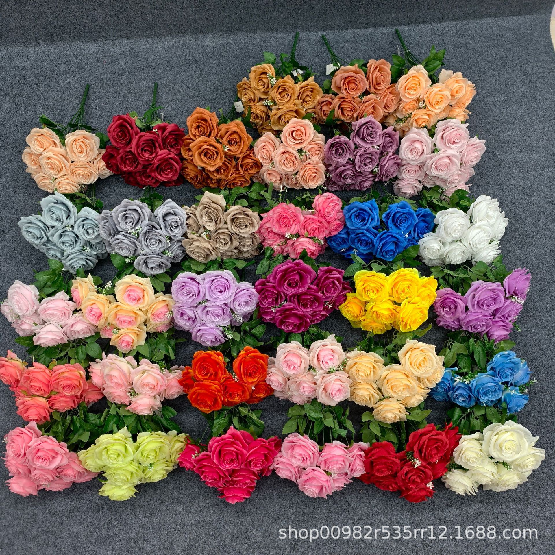 厂家批发10头玫瑰仿真花婚庆婚礼堂装饰玫瑰花假花外贸跨境西洋玫