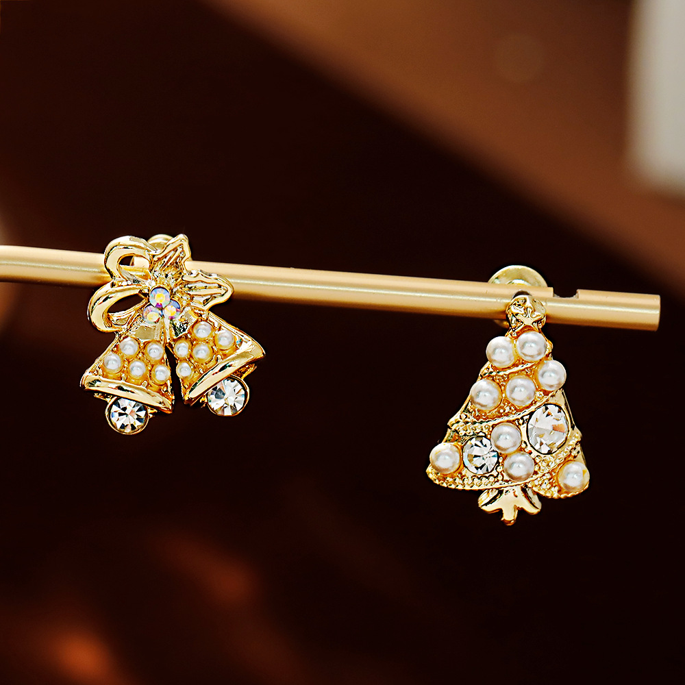 Hyacinth925 Silver Needle Christmas Earrings, light luxury commuter Christmas tree bell earrings, autumn and winter style, light luxury and high-end stud earrings Specification image