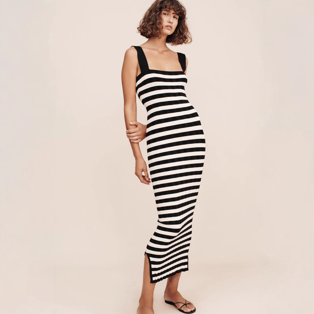 Cross-border AliExpress Women's Clothing autumn new sleeveless vest, striped high-waisted, sexy, hip-hugging long dress full figure