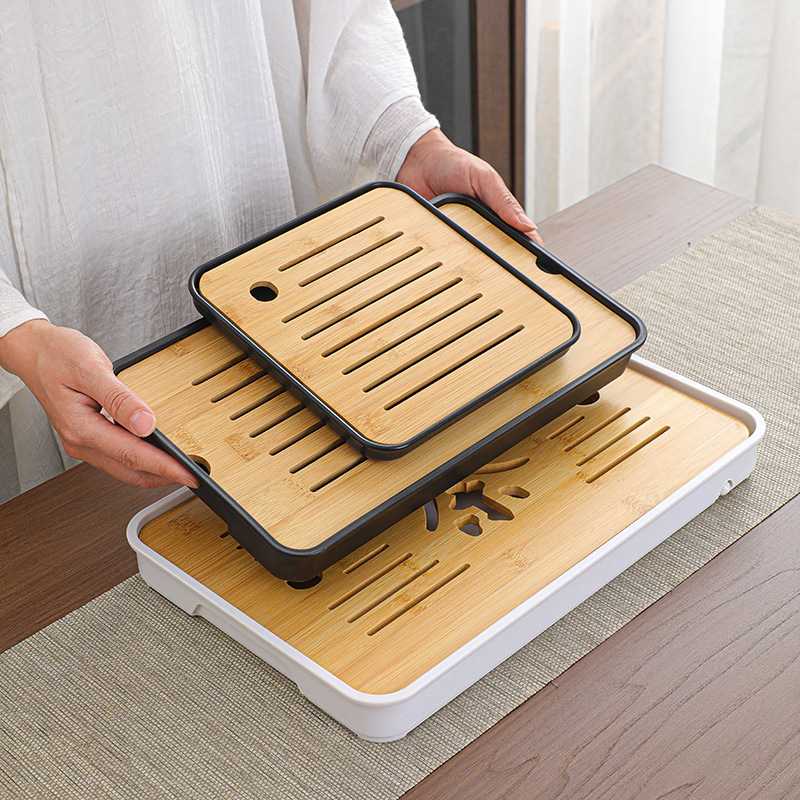 日式竹制茶盘托盘长方形家用办公室放茶杯干泡台盘子蓄水泡茶批发产品图