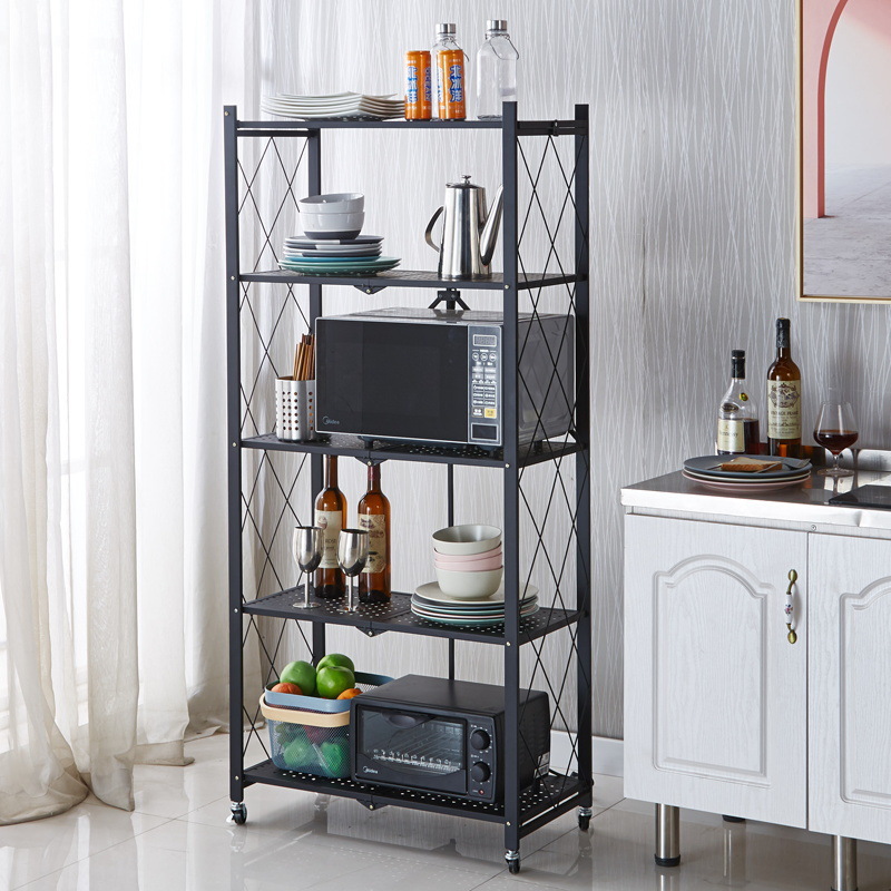 Vertical non-installation folding storage rack, kitchen multi-layer storage rack, bathroom movable storage and storage rack details Picture