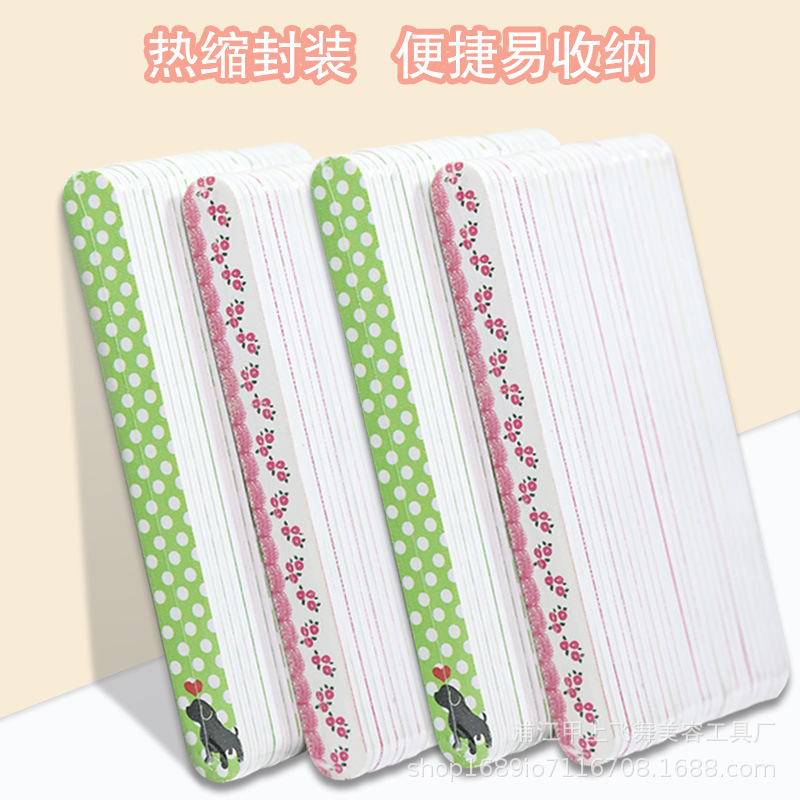 现货单面印花指甲搓打磨条抛光砂条修甲型指甲锉源头厂家双面搓条白底实物图