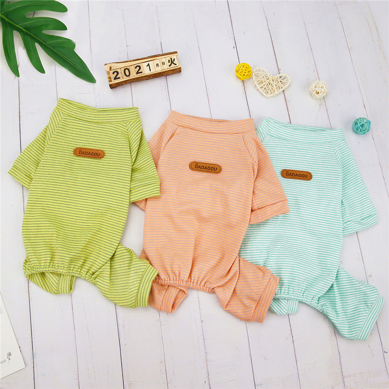 春夏新款宠物居家服泰迪比熊狗狗舒适透气棉质韩版条纹家居服