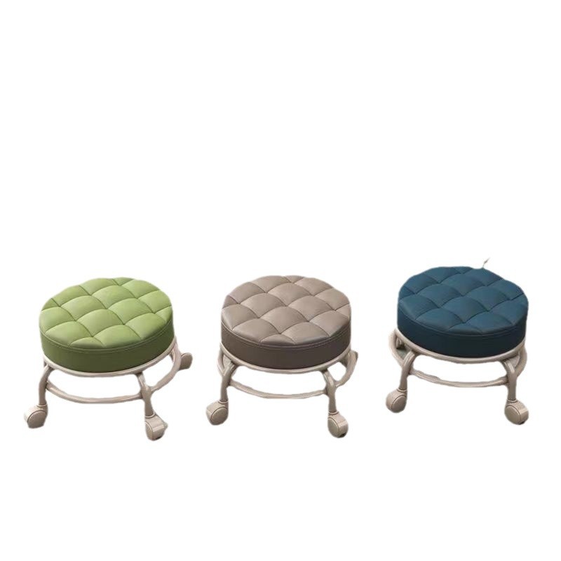 Taburete pequeño con ruedas universales poleas domésticas taburete bajo con ruedas taburete redondo pequeño taburete de sofá silla pequeña respaldo de plástico Item Picture