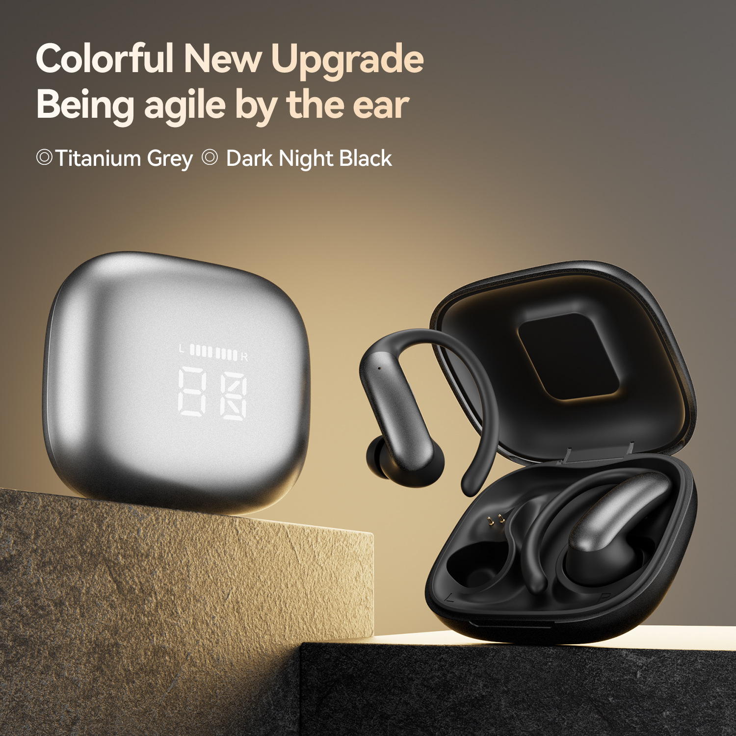 New smart cross-border model M145 ear-hanging OWS semi-in-ear open Bluetooth headphones with dual digital display private mold Application Scenario