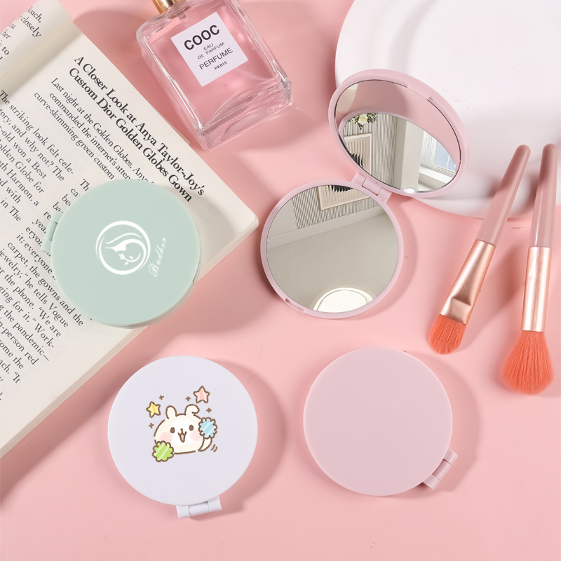 圆形折叠镜可爱小镜子便携化妆镜学生镜子塑料美妆镜翻盖双面镜子