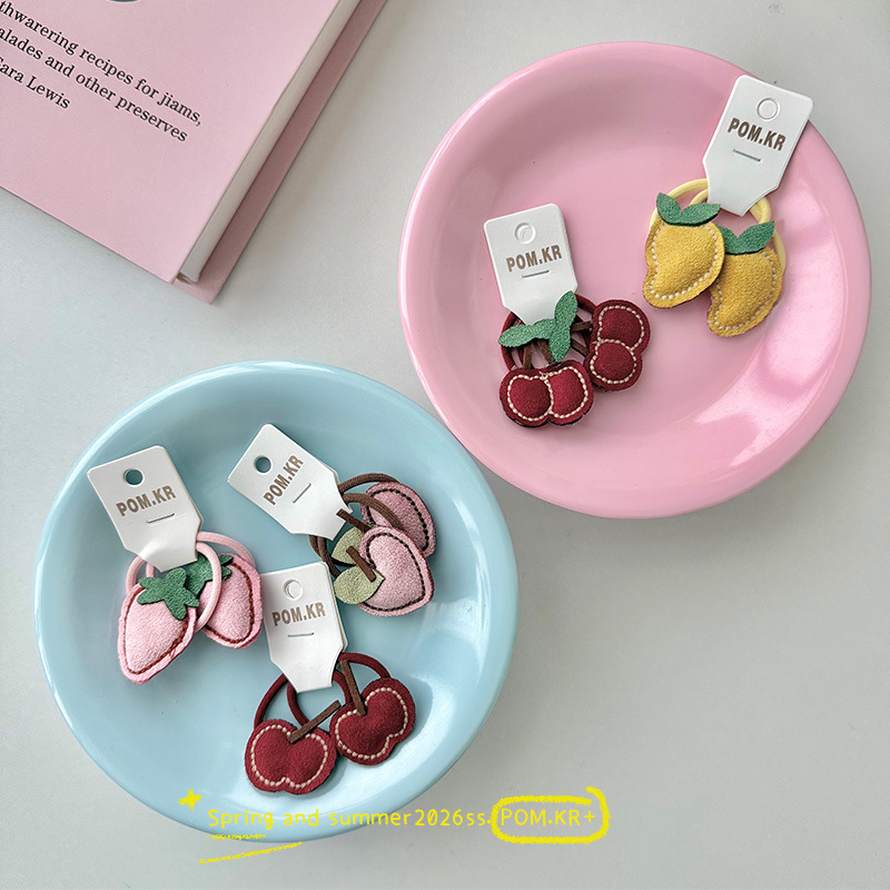 Nuevo estilo primavera korean fruit atadura baby head cord dulce de tela traje de cola de caballo anillo de pelo relleno de algodón elástico cuerda de pelo mujer details Picture