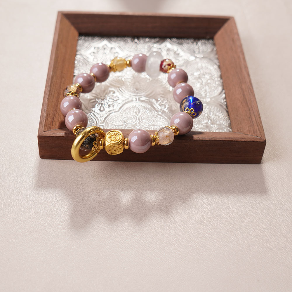 New pearlescent powder incense ash glass bracelet for women, a high-end handcrafted accessory, a bestseller in temples and scenic spots, a sweet bracelet for women details Picture