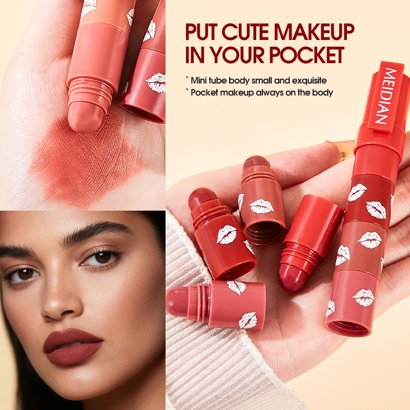 【 Cross-border Exclusive 】MEIDIAN Four-in-One Lipstick Pen, Non-stick cup, Lipstick 1 tube, 4-color makeup wholesale Specification image