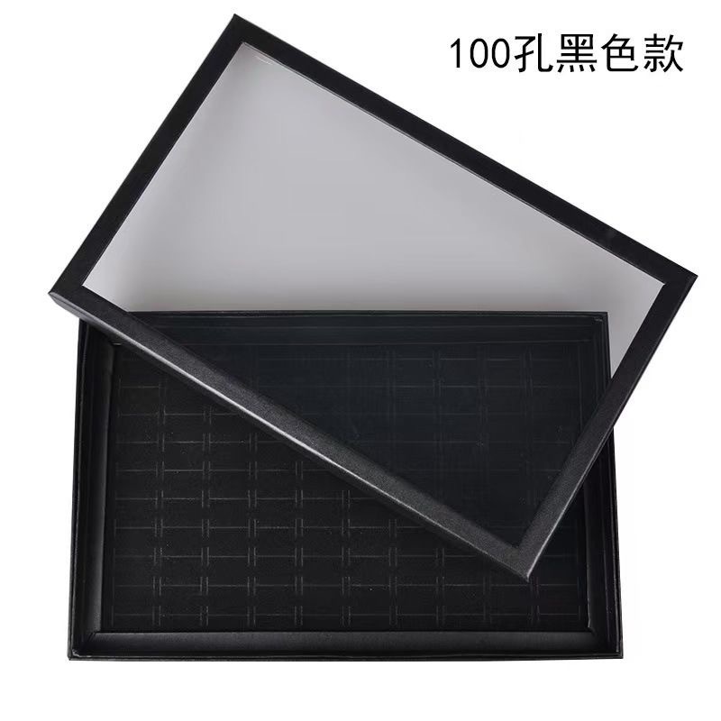 100孔耳钉耳饰品盒子戒指展示盒包装盒收纳盒海绵底带开天窗批发
