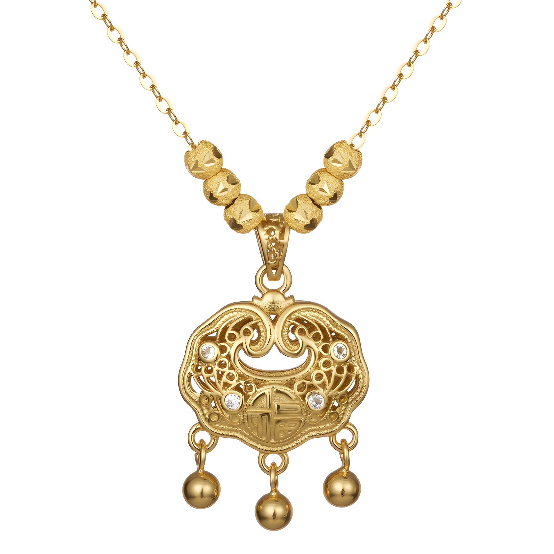 Peace Lock necklace, Chinese and ethnic style, double-sided filigree hollowed-out ruyi longevity lock collarbone chain accessory Item Picture