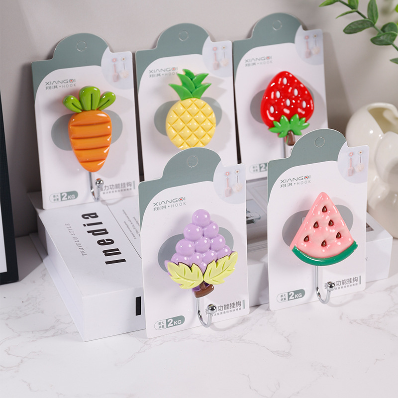 Creative fruit resin, cartoon, cute, strong adhesive, key, wall hanging, wall hanging, clothes hanger hook, traceless towel adhesive hook