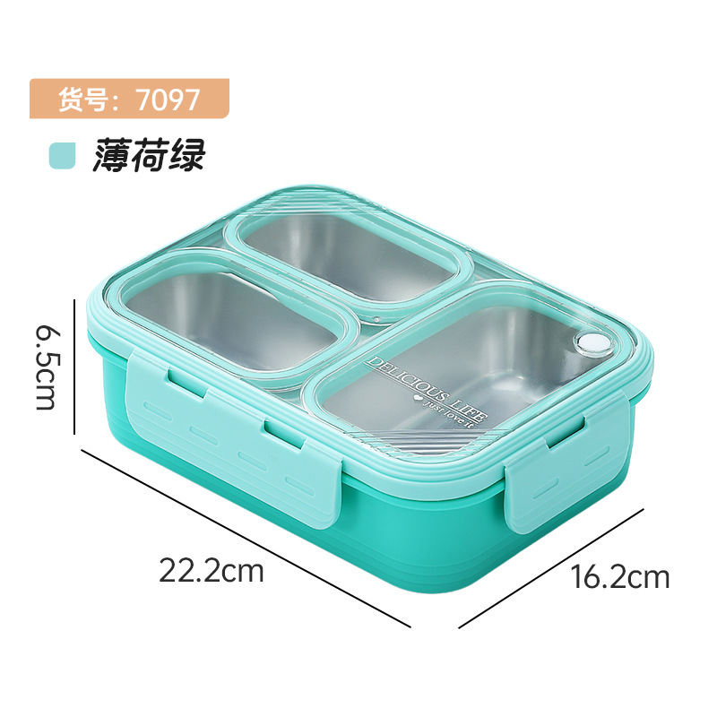 New 304 stainless steel non-odor-mixing lunch box with enhanced insulation, high appearance level for office workers, and compartments with silicone rings Item Picture