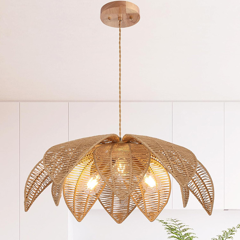 Cross-border farmhouse chandelier, dining room lamp, rattan Bohemian chandelier, suitable for kitchen, island, bedroom and living room