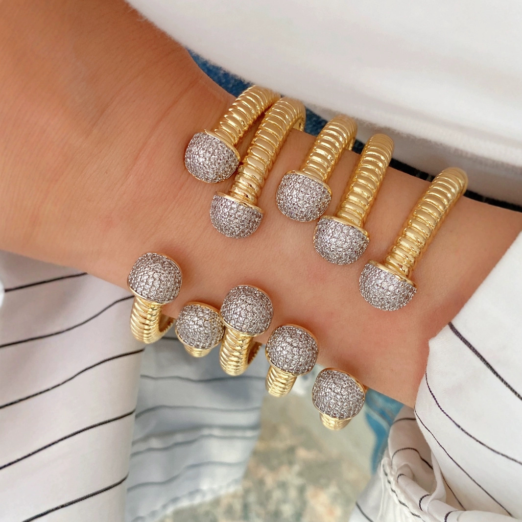 Wholesale of popular cross-border copper-plated 18k zircon bracelet and ring from Europe and America, a simple and versatile accessory for women