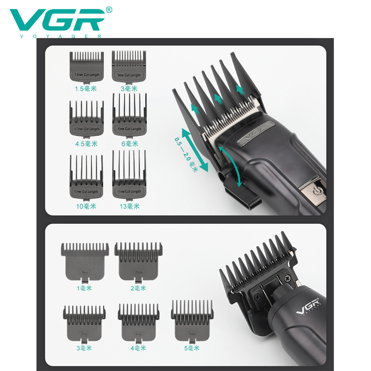 VGR694 Cross-border Reciprocating Electric Shaver, Engraving Scissors, multi-functional hair clipper, Digital display electric clipper set Specification image