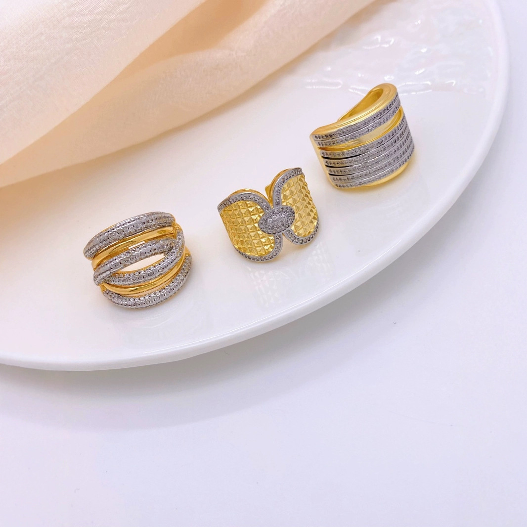 European and American fashion multi-layer line ring for women, retro round copper-plated 18K design, high-end zircon ring in ins details Picture