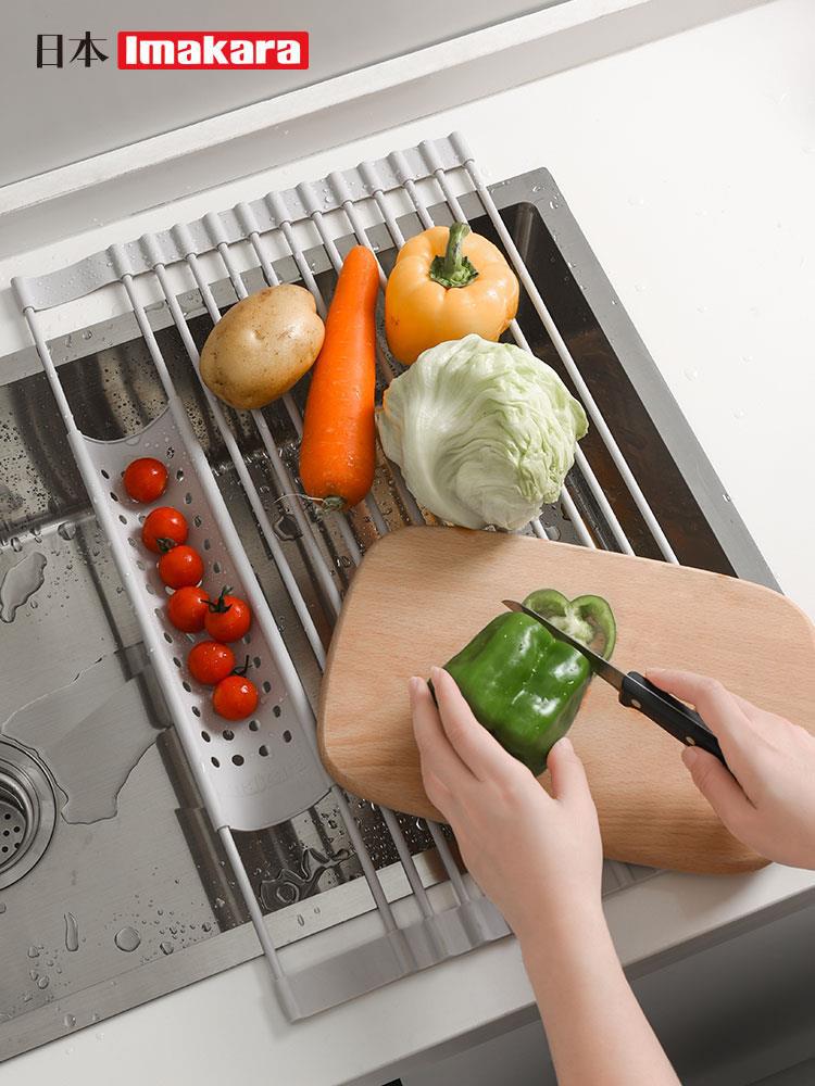 imakara kitchen sink draining rack, foldable silicone for holding dishes, plates and large anti-slip sink storage rack details Picture
