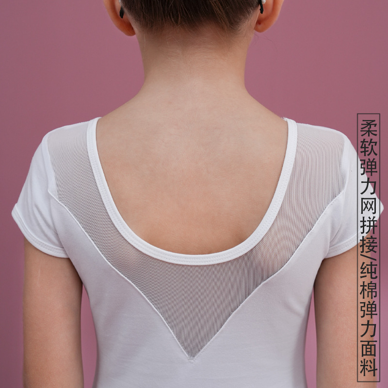 女童舞蹈服夏季新款纯棉短袖练功裙女孩芭蕾舞考级白色童装童裙详情4