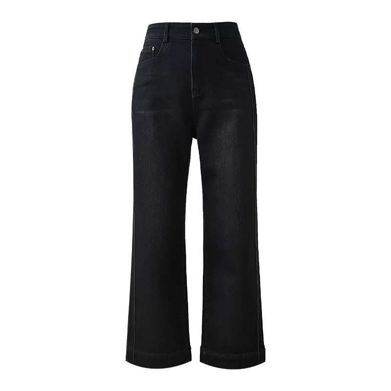 Fleece warm and slimming 9-inch straight-leg jeans for petite women, new high-waisted cigarette tube pants for winter 2025 details Picture