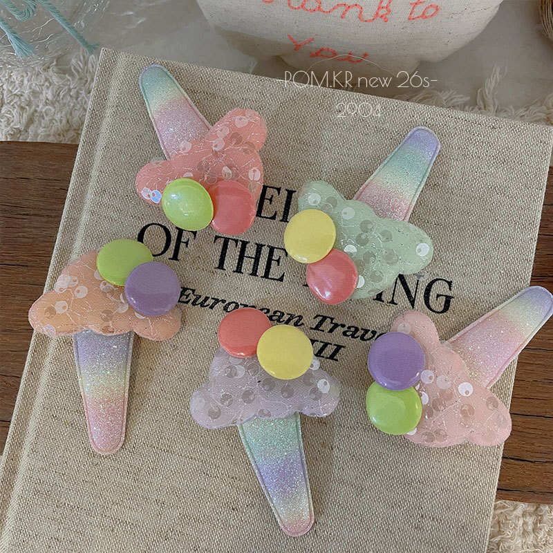 New Korean-style gradient color ice cream cone hair clips, handcrafted children's bye-bye clips, creative side bangs hair accessories Specification image