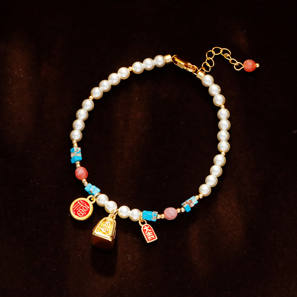 Hyacinth Shi Jia Zheng Yuan Pearl Bracelet, New Chinese style National Trend, Da Ji Da Li Pendant Bracelet, 2025 Douyin Bestseller Jewelry Specification image