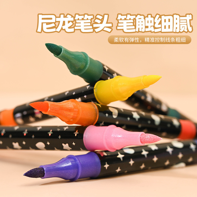 吻朵双头双色闪光丙烯马克笔学生美术专用不透色可叠色爆闪软头叠细节图