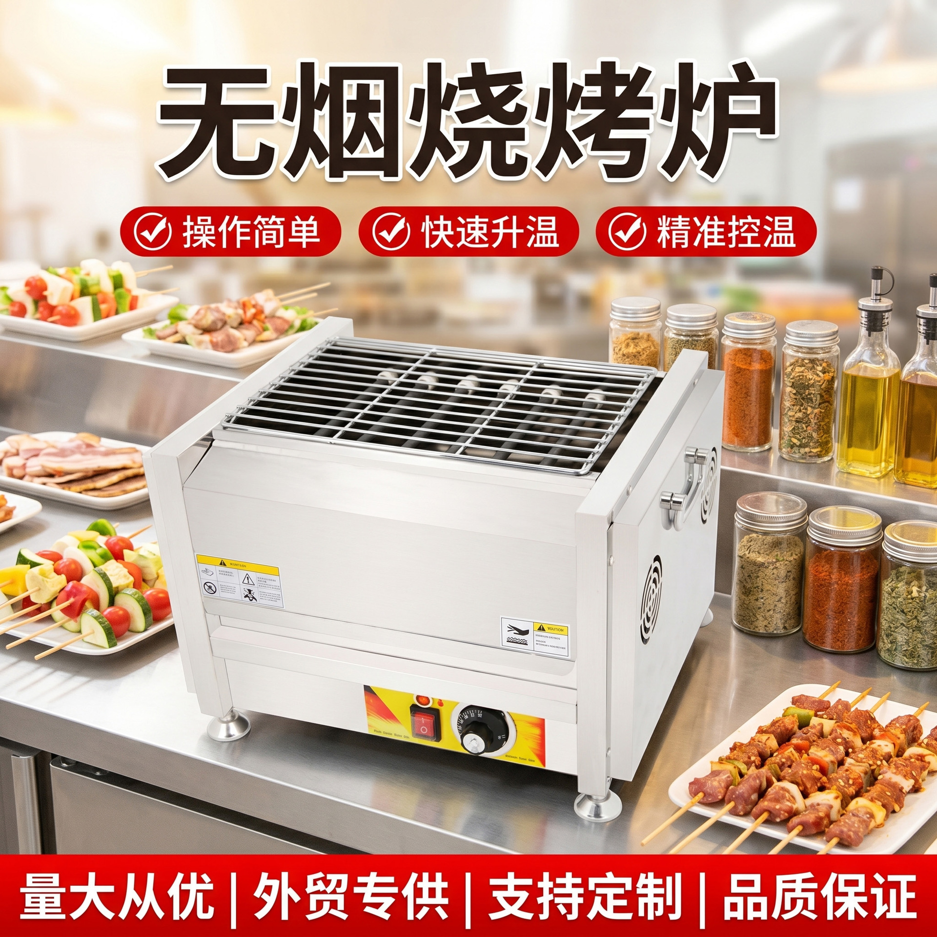 商用无烟烧烤炉 电热燃气可选BBQ烤肉烤牛羊排烤生蚝摆摊用烤串机