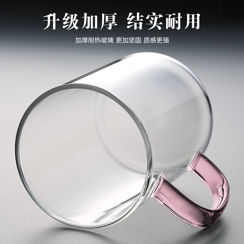 High borosilicate glass cup with handle, simple water cup, large capacity beer cup, men's tea brewing set, women's household drinking water details Picture