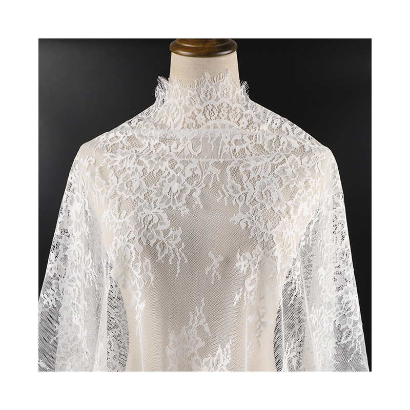 Eyelash lace fabric with hollowed-out patterns, nylon non-elastic lace fabric, wedding dress and skirt lace fabric Application Scenario