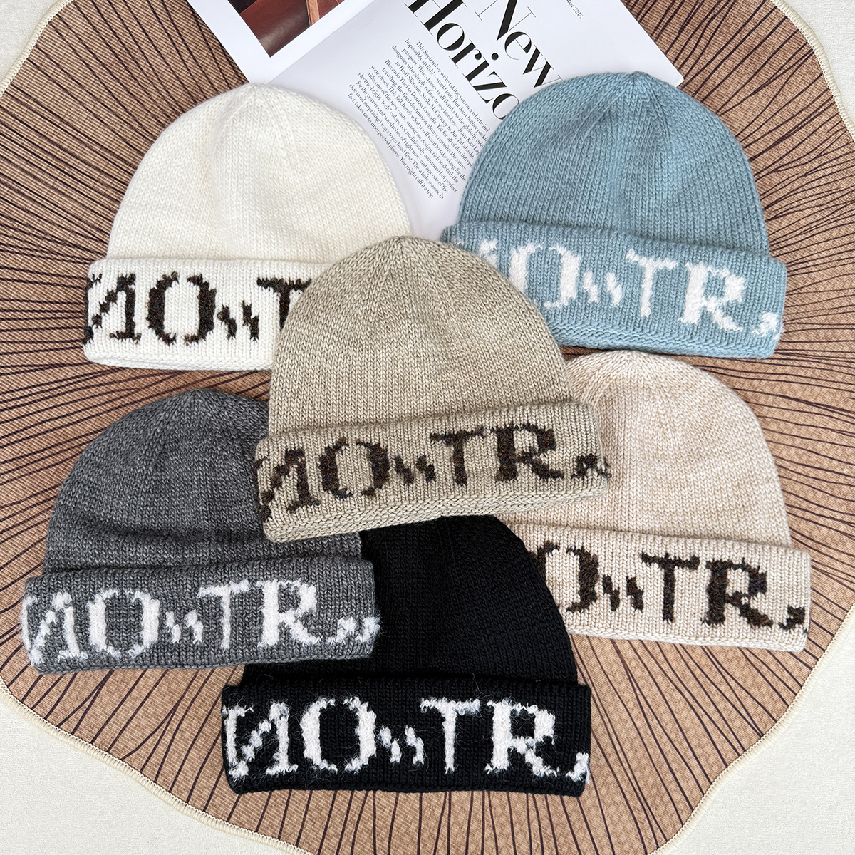 Korean style InS-style letter headwear, round face hat, small woolen knitted hat, warm head wrap for women in autumn and winter Application Scenario