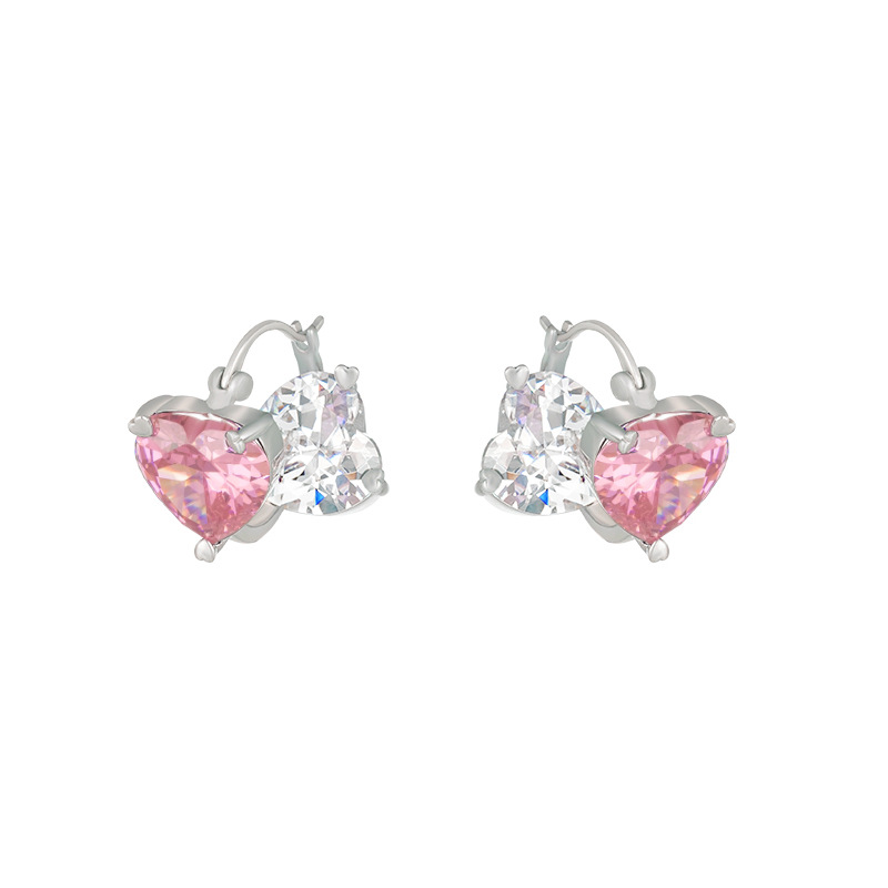 Prima prima rosa corazón aretes mujer delicados nicho dulce multicolor circonitas pendientes sencillos nuevo estilo orejeras Item Picture