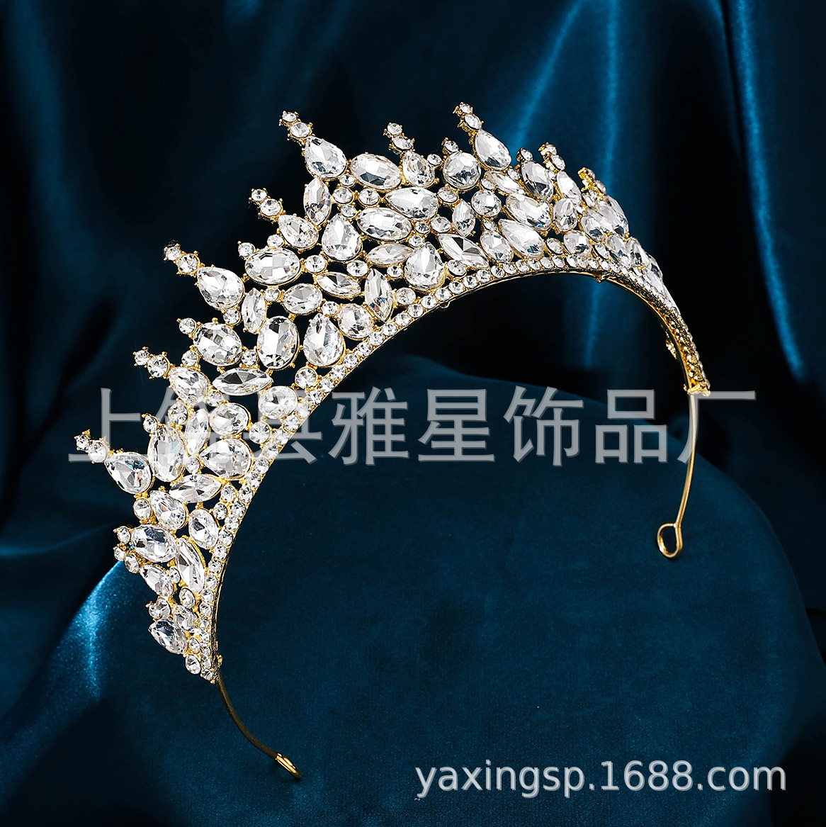 New silver diamond princess headwear, luxurious wedding dress, beauty pageant, super glittering crystal golden eagle goddess hair accessory, hair crown details Picture