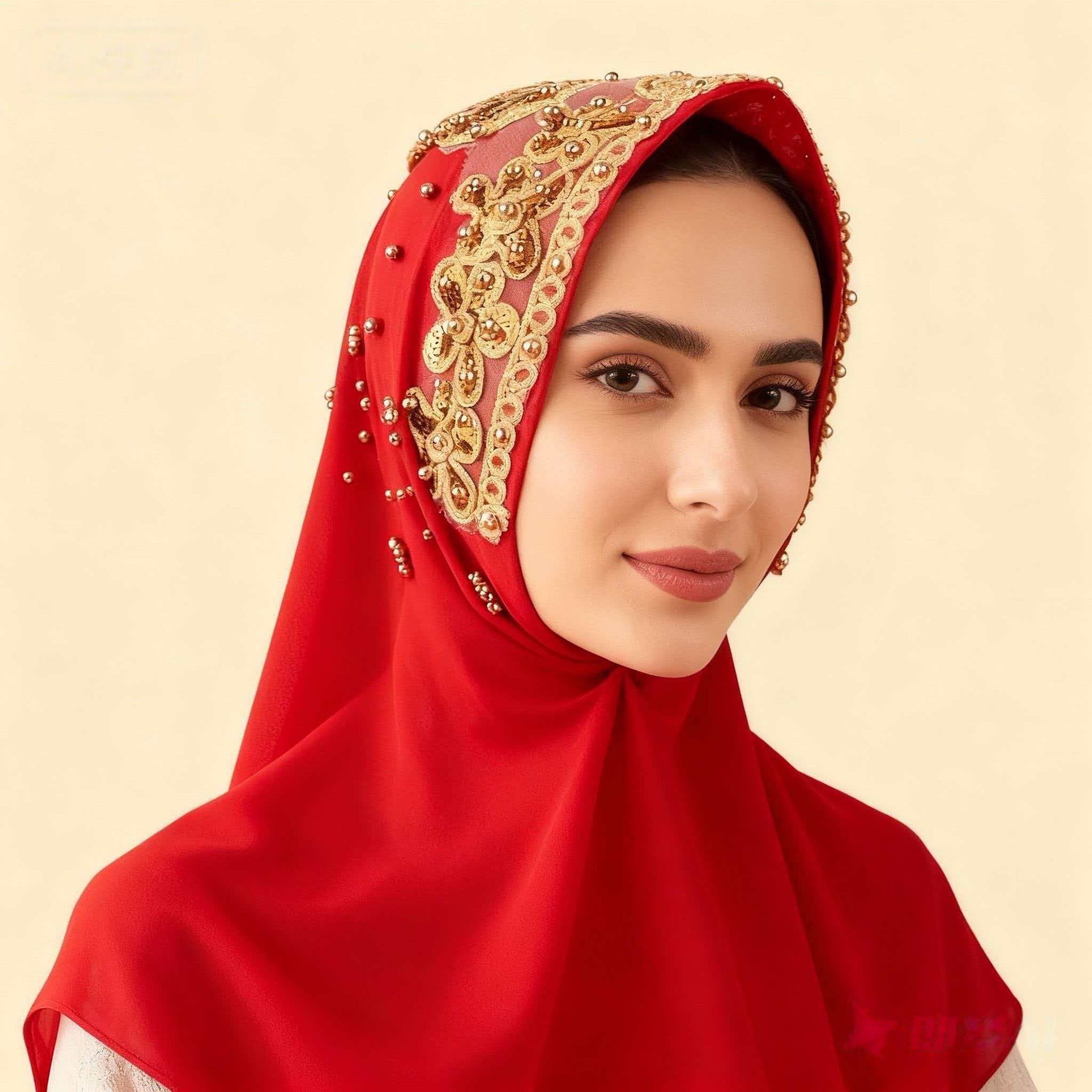 A107 New Ethnic-style headscarf, pearl chiffon, beaded long scarf, cross-border manufacturer, headscarf for export with rolled edges details Picture