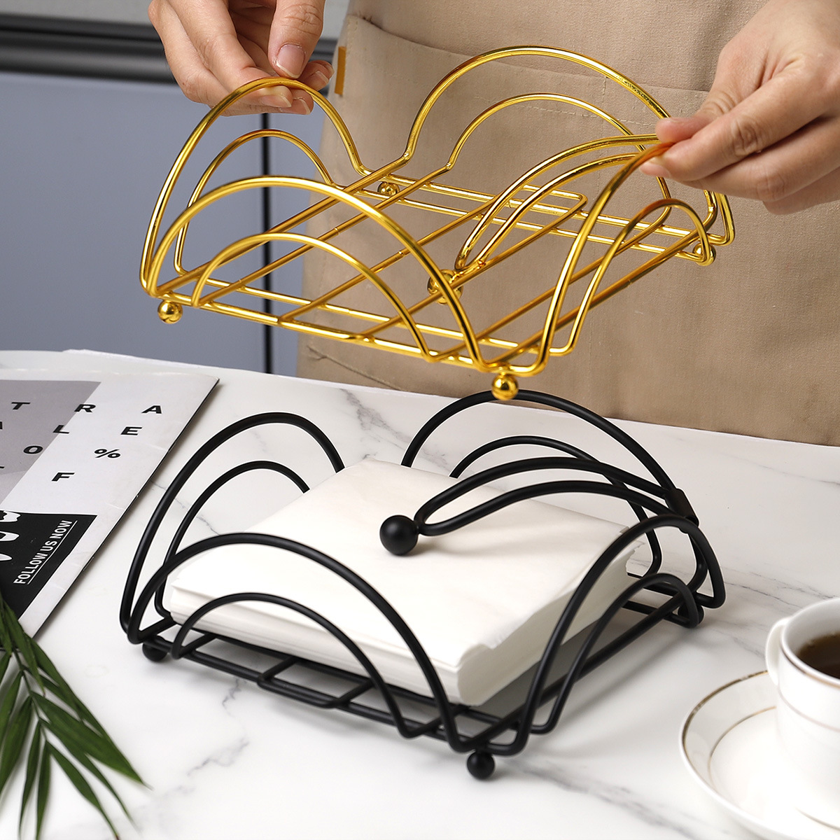 铁艺厨房餐纸架方型抽纸架纸巾架咖啡厅餐厅客厅茶几家用餐巾架