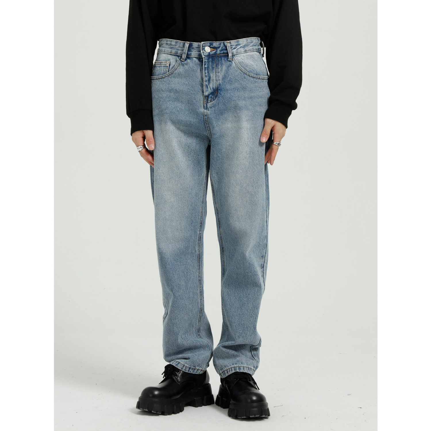 MTLCLOTHES男装|四季款新品 韩版潮流港风宽松简约水洗牛仔裤男