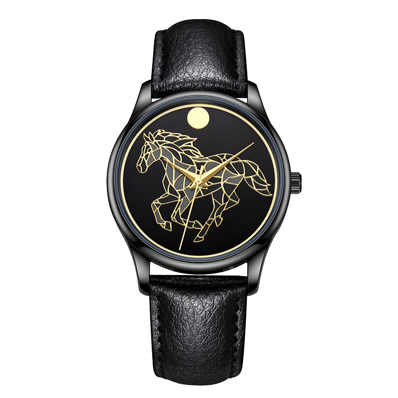 生肖馬年限定款石英手表男士時尚皮帶腕表新年禮物細節(jié)圖