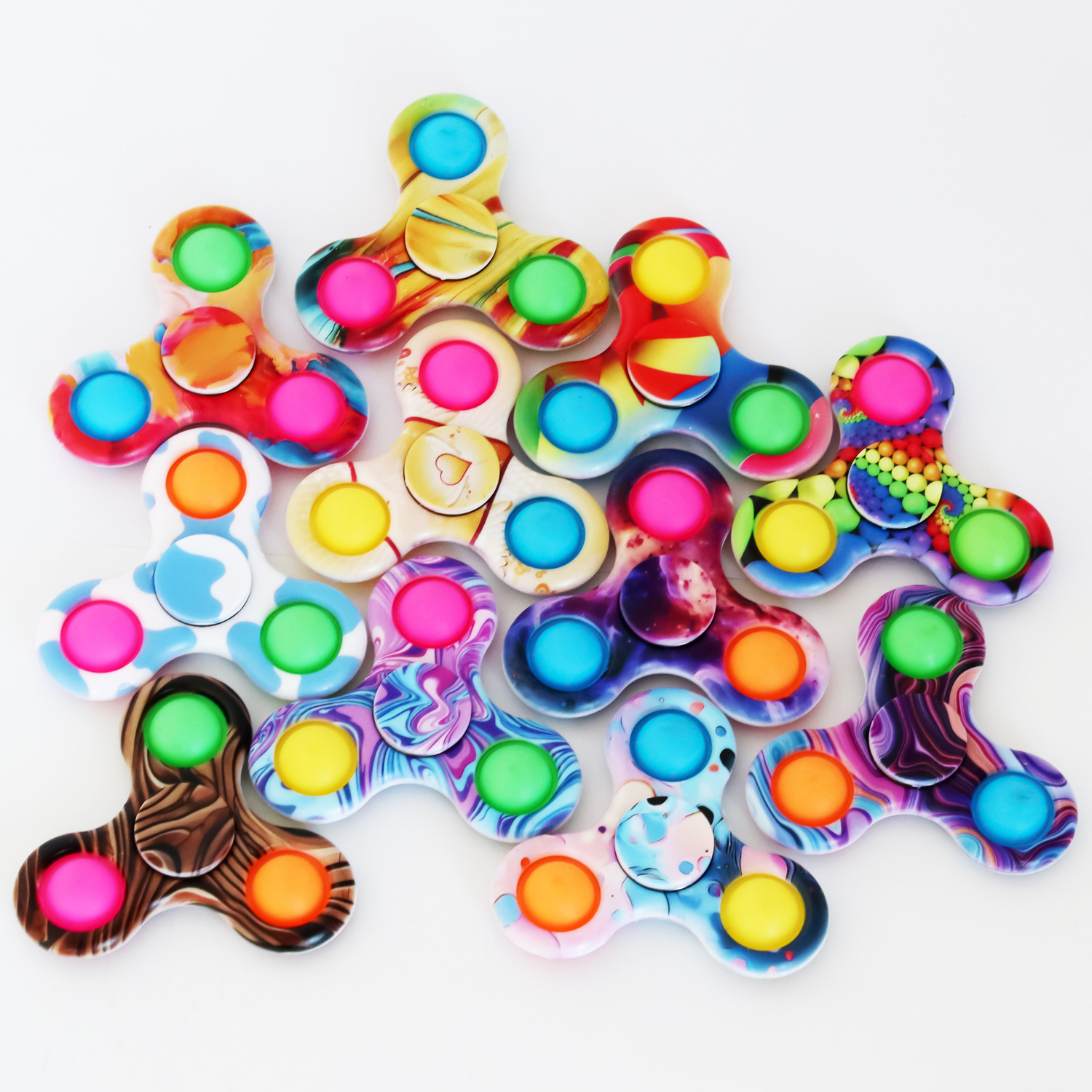 欧美彩色印花手指陀螺三叶花瓣指尖陀螺玩具减压儿童潮流解压螺旋产品图