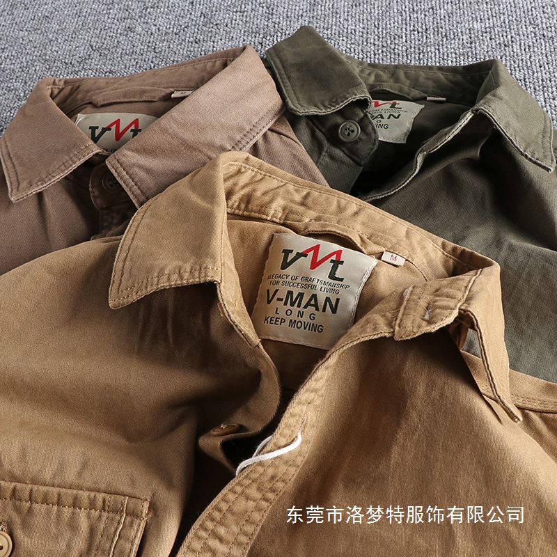 2025 Autumn new washed woven men's workwear shirt, American trend, slim and versatile light jacket, youth cotton Specification image