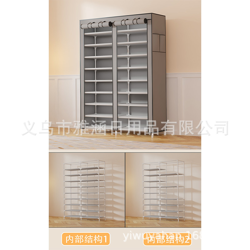 跨境双排多层布艺防尘拉链鞋柜家居大容量简易鞋柜多功能收纳鞋架详情图2