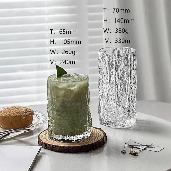 Bark-patterned tea cups, glass cups, water cups, embossed simplicity, high appearance level, ins cups, women's tennis cups, beer mugs, coffee cups details Picture