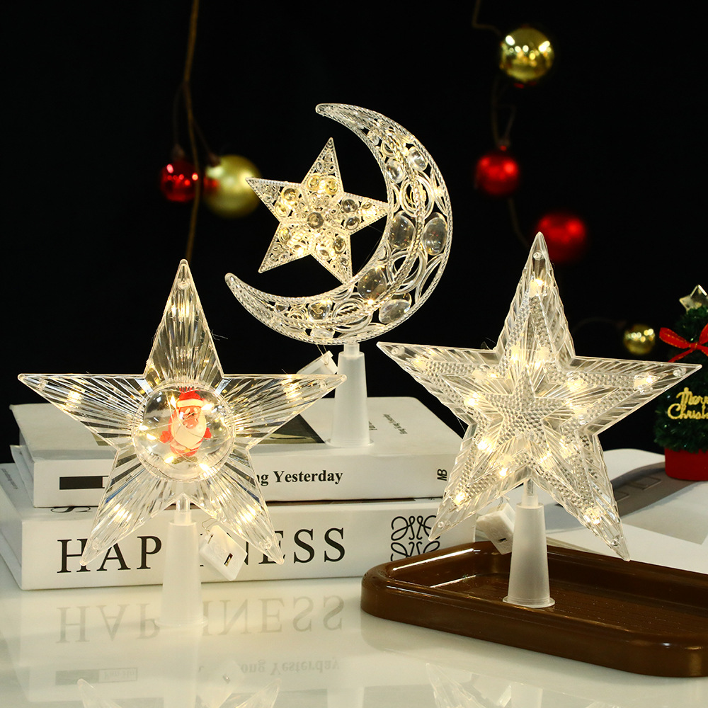 Cross-border best-selling illuminated Christmas tree top star hollowed-out moon star Christmas tree top LED light Christmas decoration Application Scenario