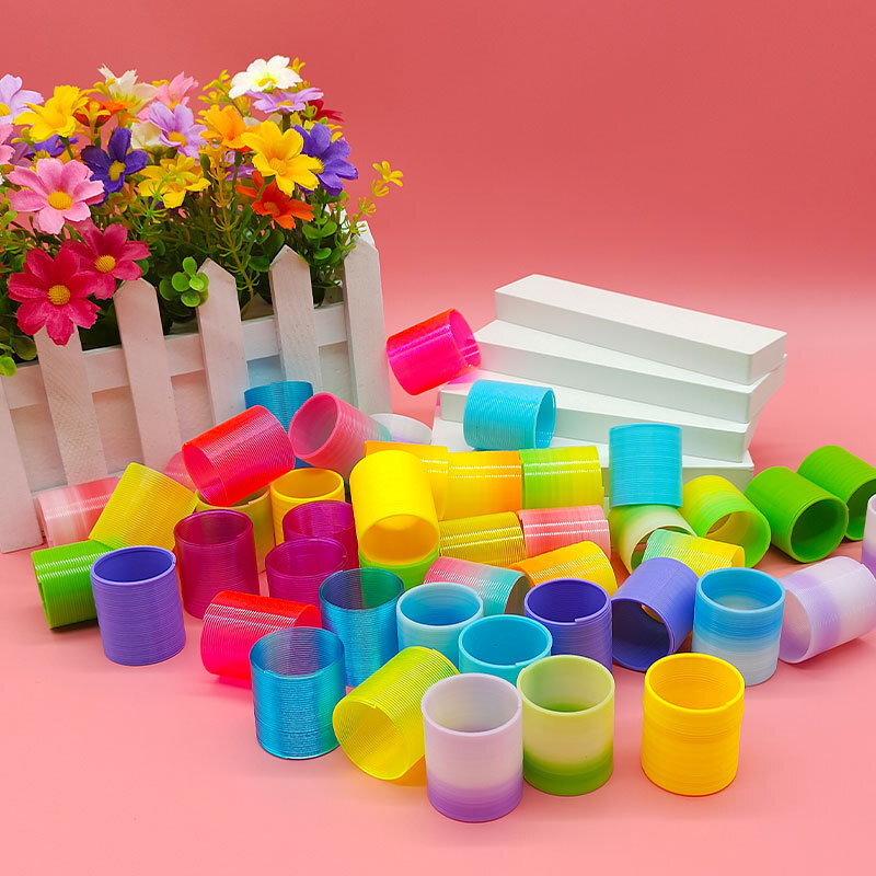 Small rainbow hoop toy wholesale street stall, educational quality gradient spring hoop play magic hula hoop cross-border Specification image