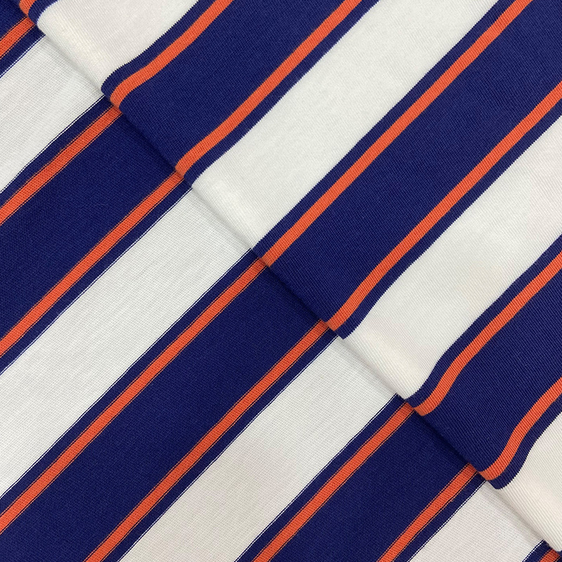 220g trendy brand striped double-yarn fabric 40s cotton double-yarn yarned knitted striped fabric for men's and women's T-shirts details Picture