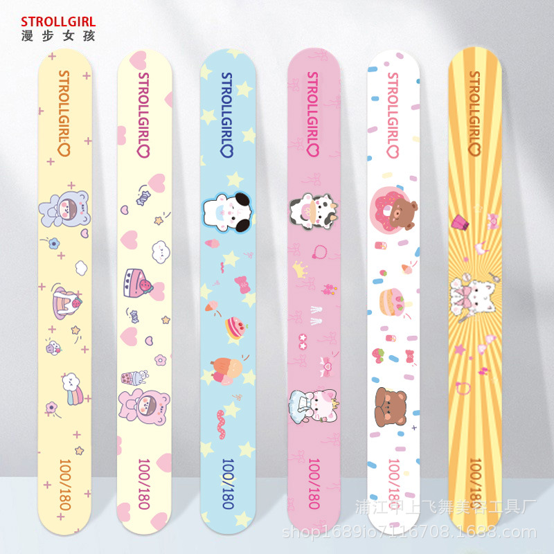 美甲卡通印花指甲锉直形指甲搓条白砂锉修型打磨条可水洗砂条跨境