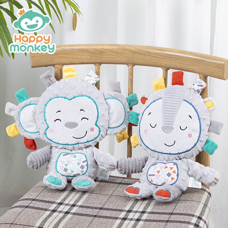 Happy monkey Baby Comfort Doll, infant sleep companion, newborn bubble Comfort towel, soft and fluffy details Picture